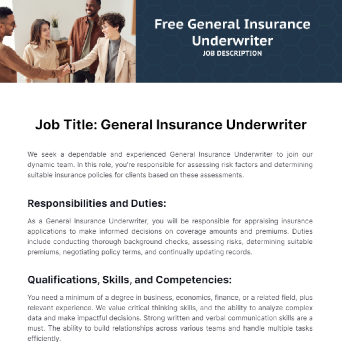 General Insurance Underwriter Job Description Template