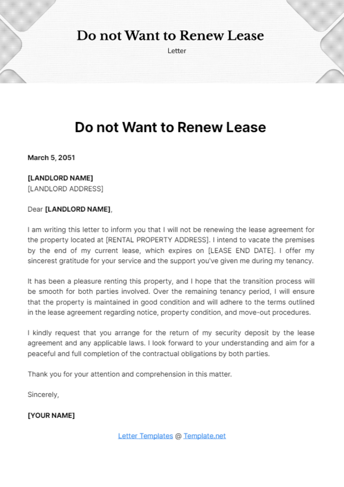 Do not Want to Renew Lease Letter Template