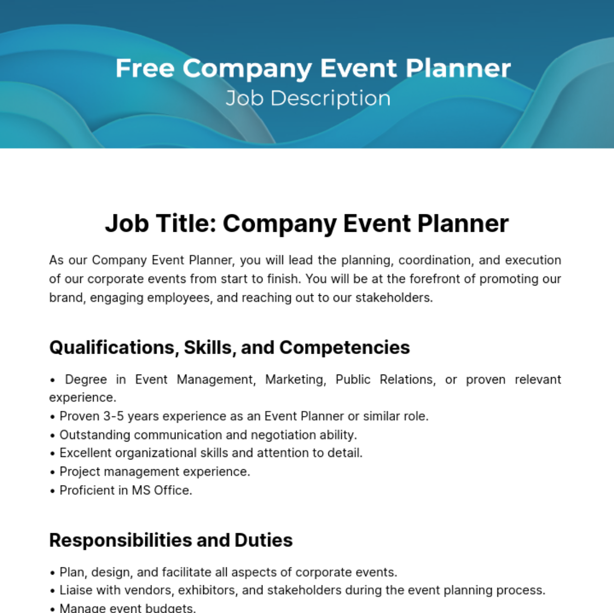 Company Event Planner Job Description Template