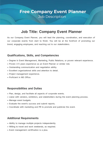 Free Company Event Planner Job Description Template to Edit Online