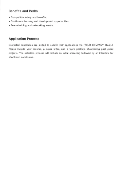 Free Company Event Planner Job Description Template to Edit Online