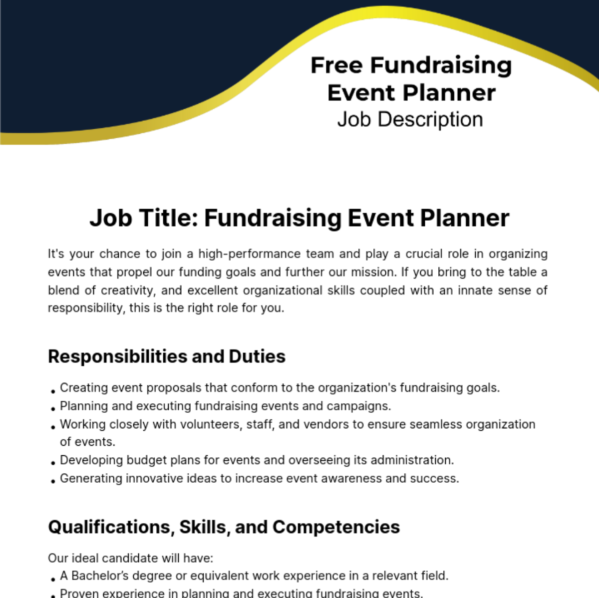 Fundraising Event Planner Job Description Template