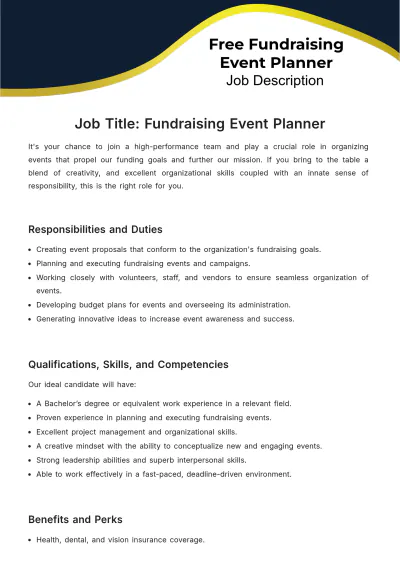 Free Fundraising Event Planner Job Description Template to Edit Online