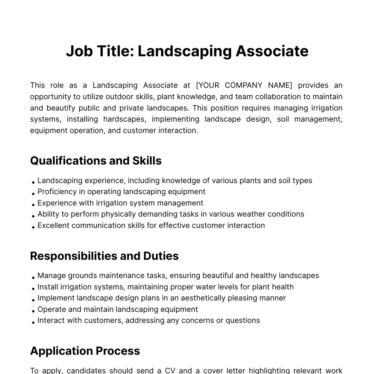 Landscaping Associates Job Description Template