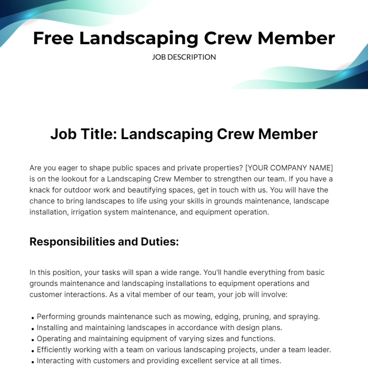 Landscaping Crew Member Job Description Template