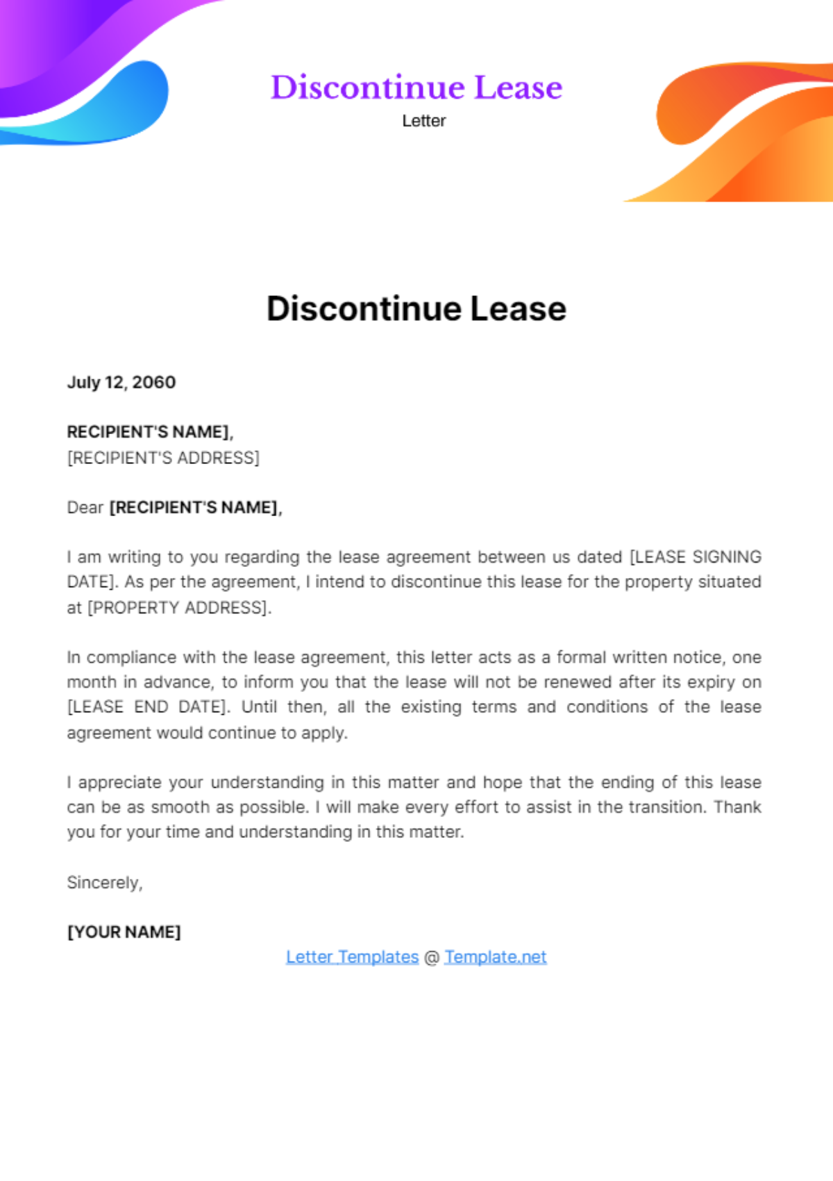 Free Discontinue Lease Letter Template