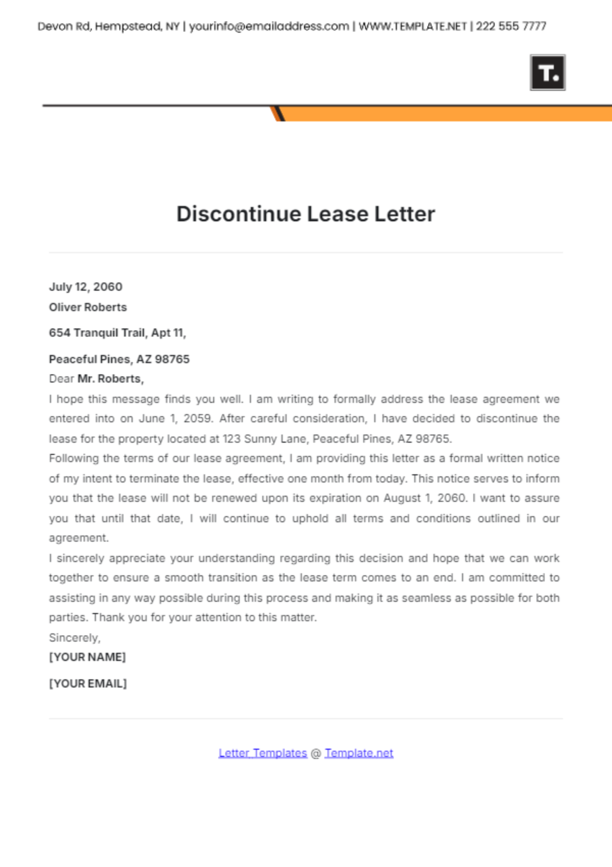 Discontinue Lease Letter Template