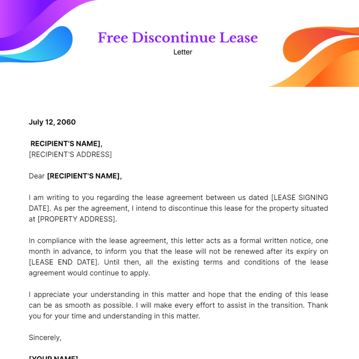 Discontinue Lease Letter Template