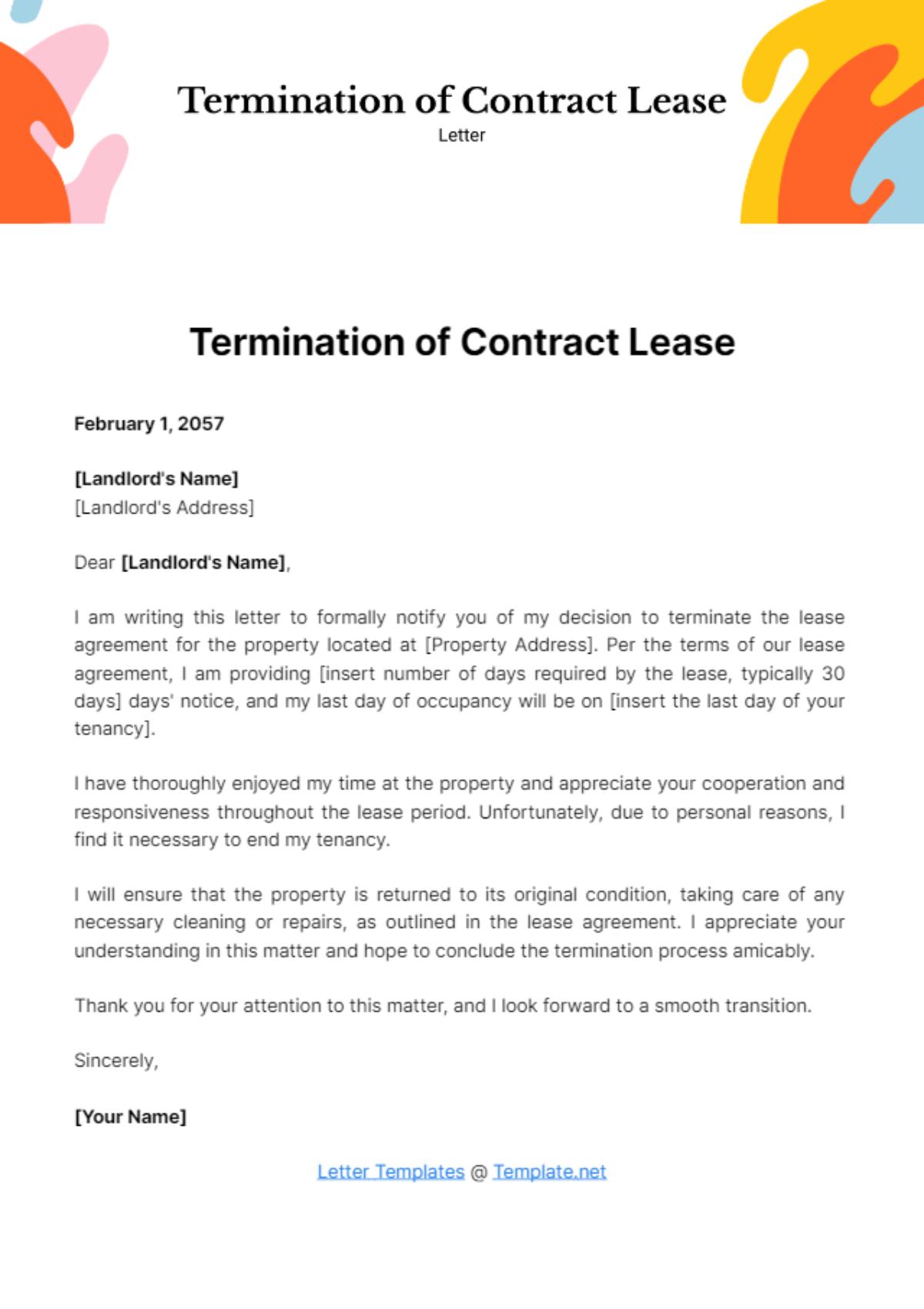Free Termination of Contract Lease Letter Template