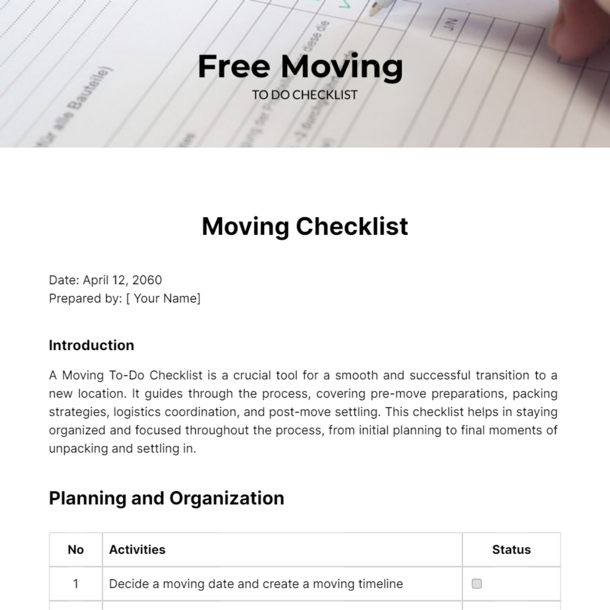 Moving to do Checklist Template