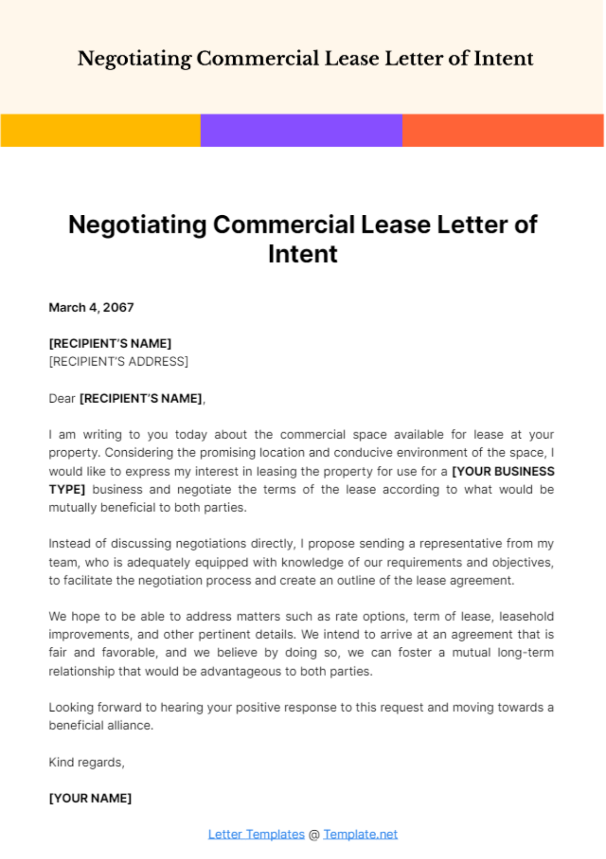 Free Negotiating Commercial Lease Letter of Intent Template