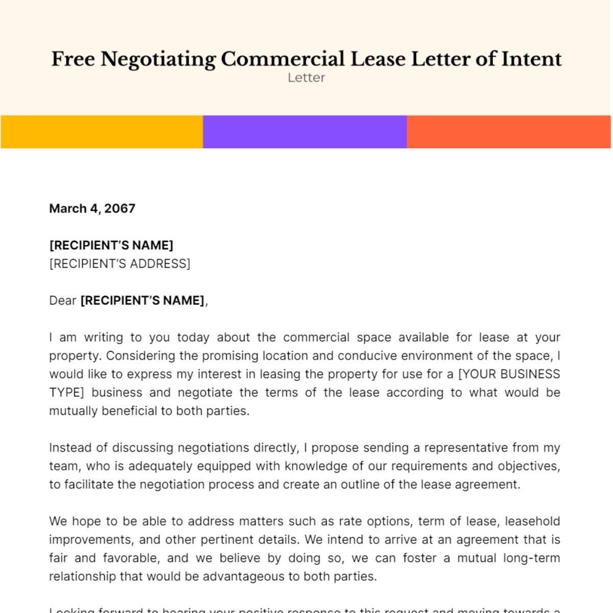 Negotiating Commercial Lease Letter of Intent Template