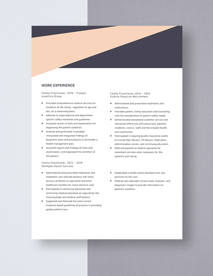 Family Practitioner Resume Template
