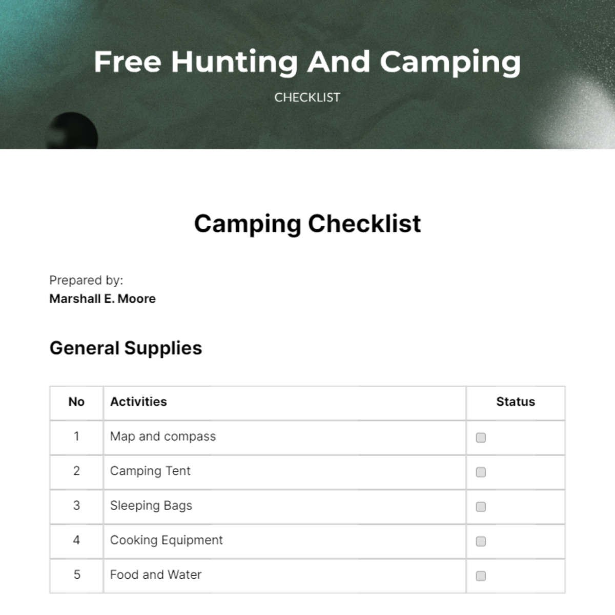 Hunting And Camping Checklist Edit Online & Download Example