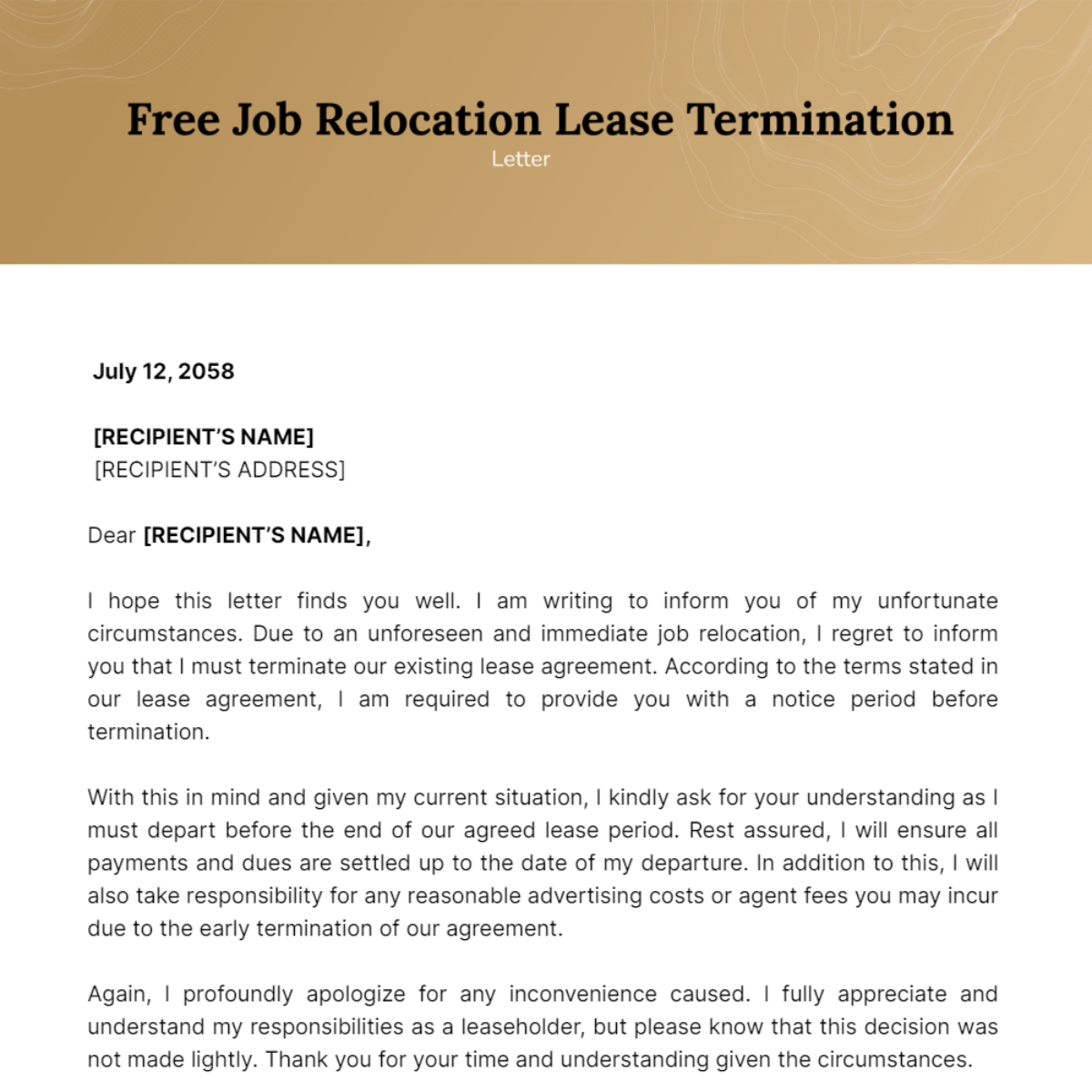 Job Relocation Lease Termination Letter Template