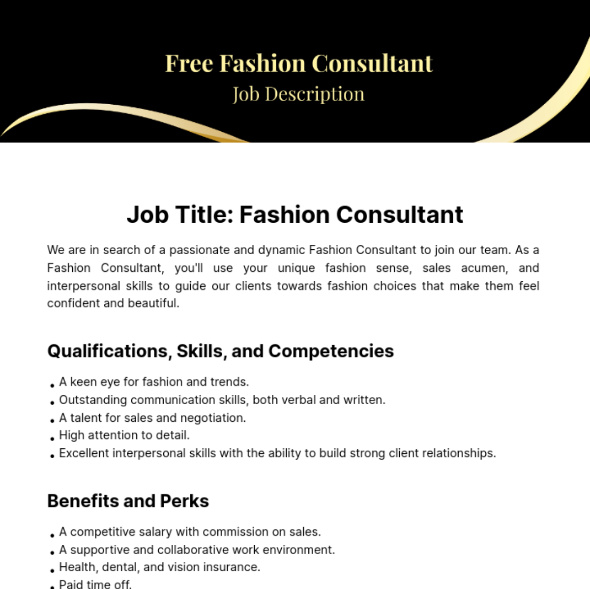 Free Fashion Consultant Job Description Template