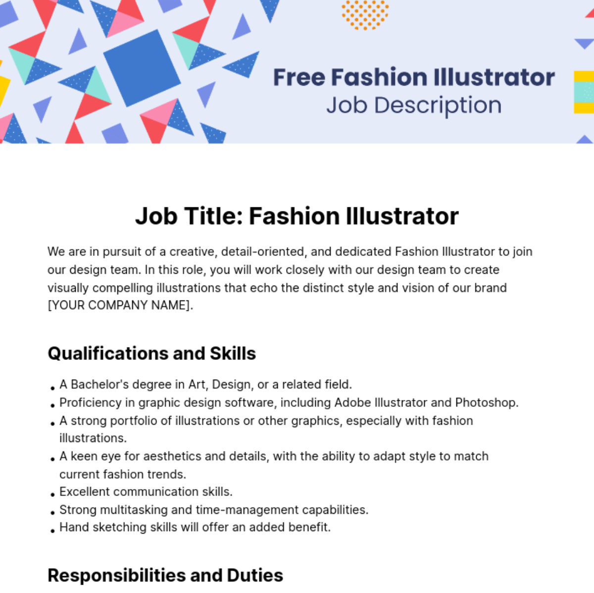Fashion Illustrator Job Description Template