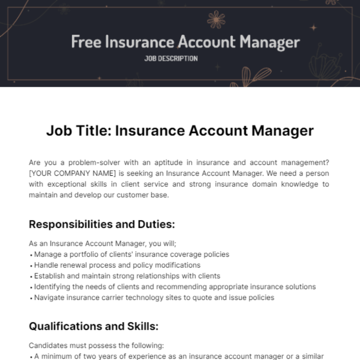 Insurance Account Manager Job Description Template