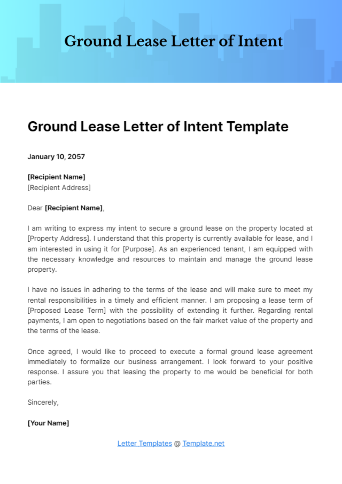 Free Ground Lease Letter of Intent Template