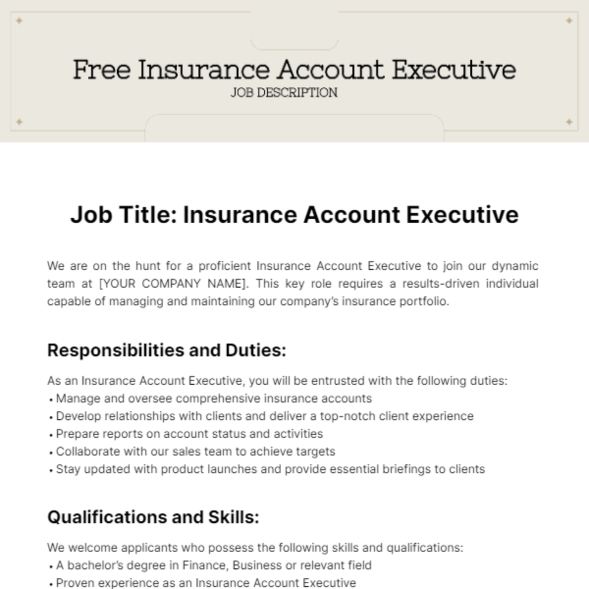 Insurance Account Executive Job Description Template