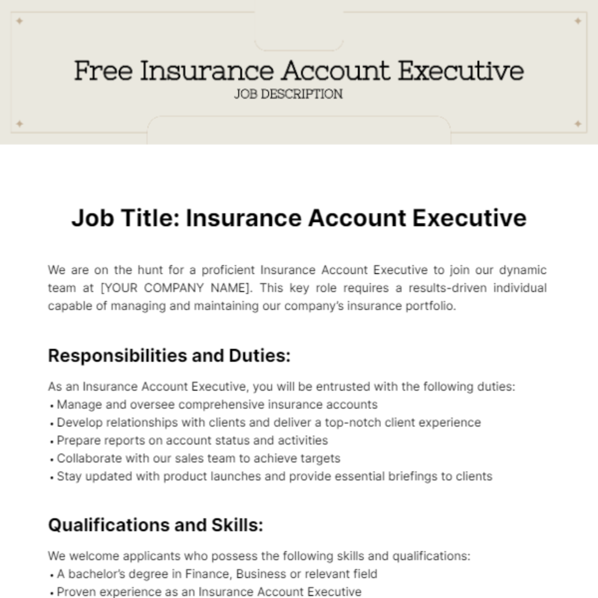 Insurance Account Executive Job Description Template Edit Online 