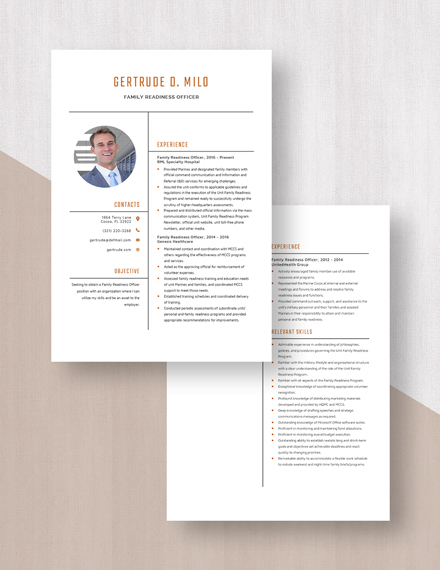 Free Family Readiness Officer Resume Template - Word, Apple Pages ...