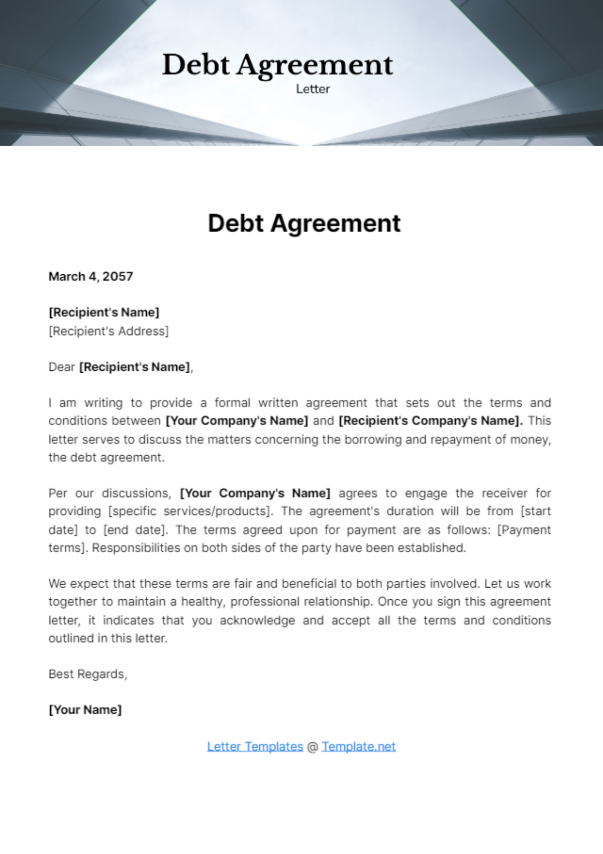 Debt Agreement Letter Template