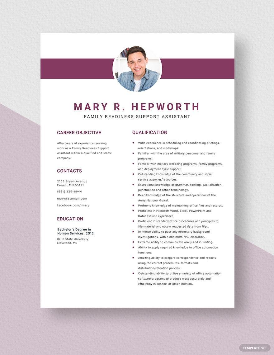 Family Readiness Support Assistant Resume Template