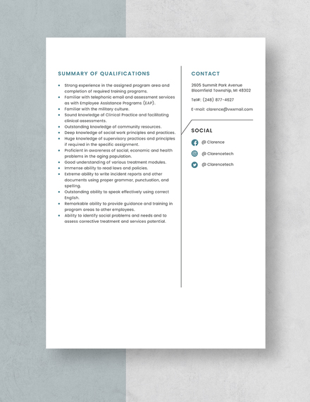 Family Services Specialist Resume Template