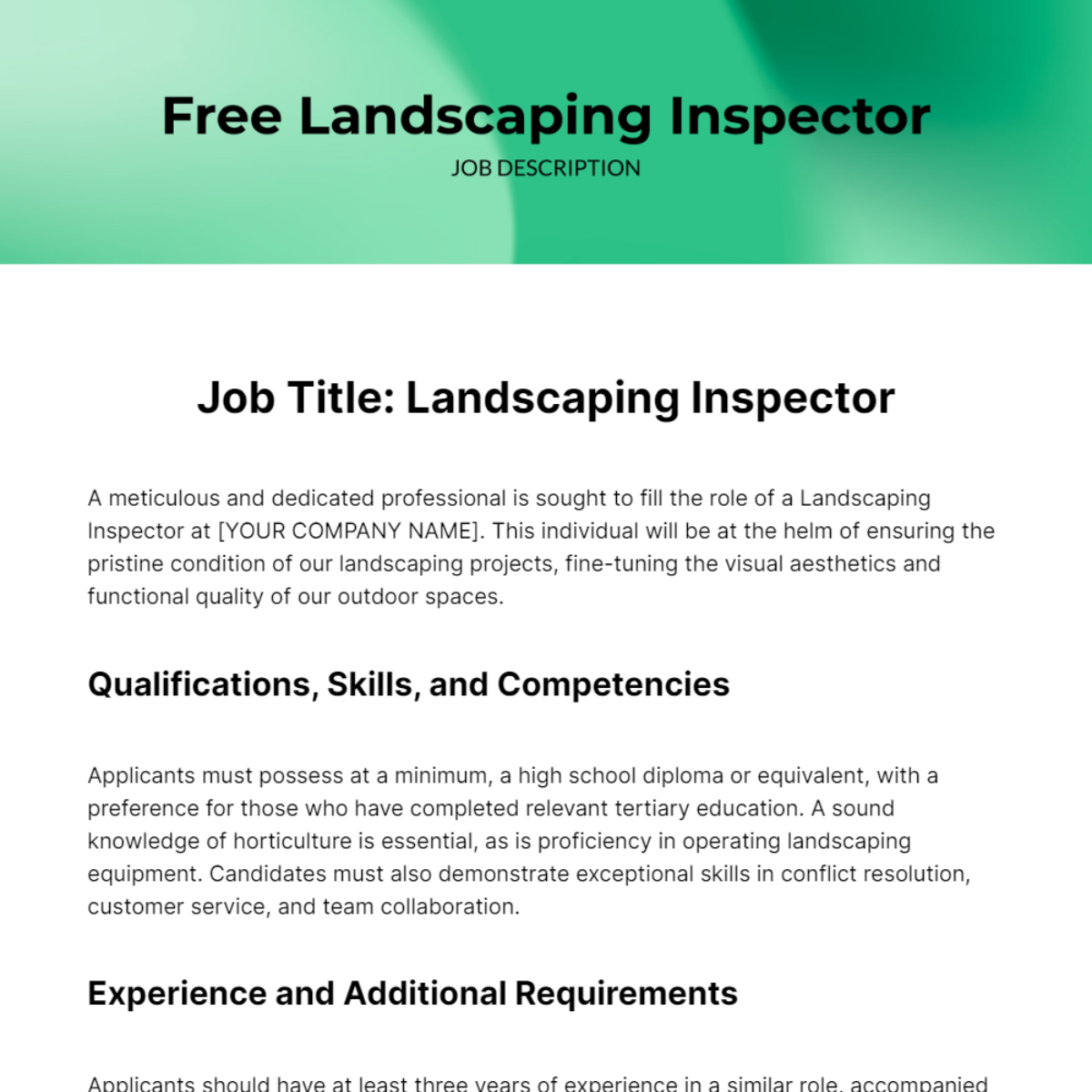 Landscaping Inspector Job Description Template