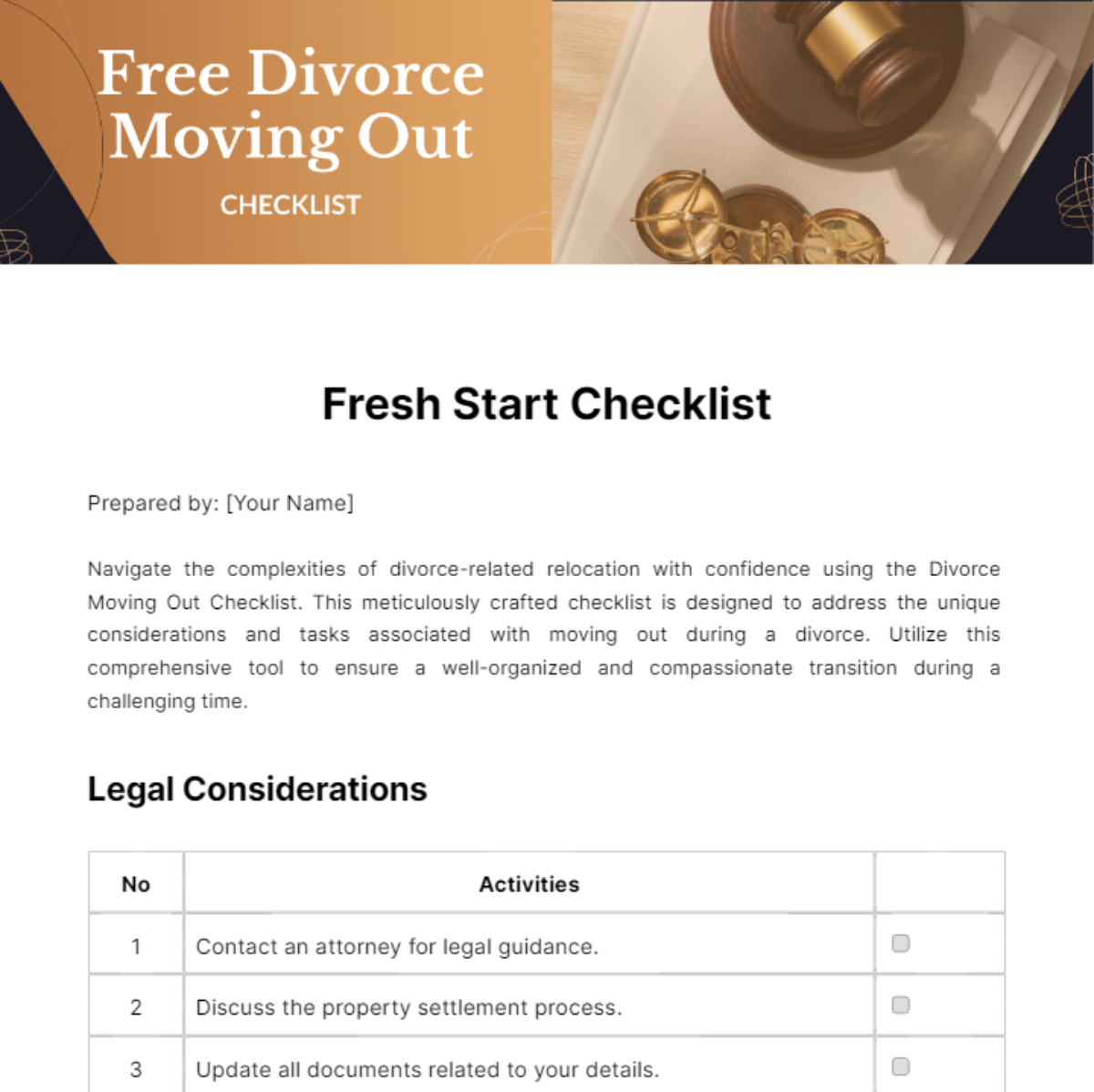 Divorce Moving Out Checklist Template