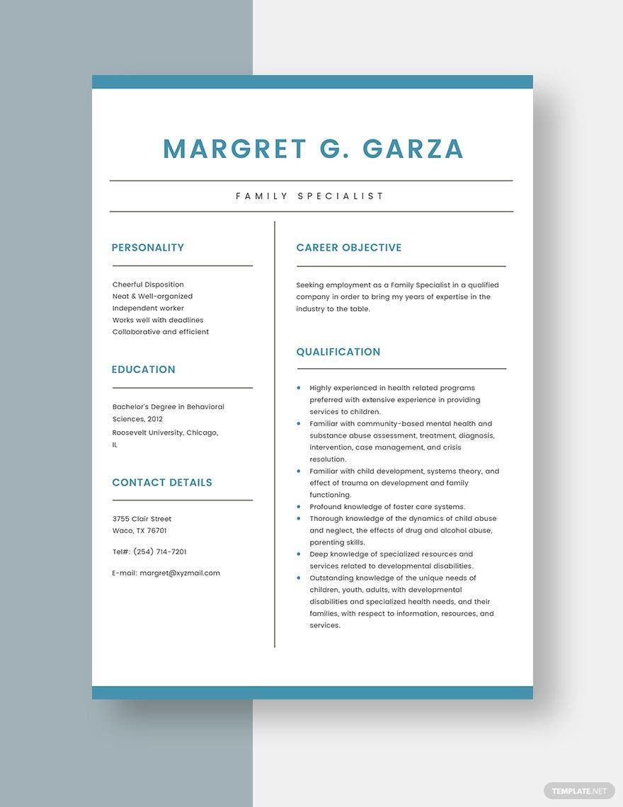 Family Specialist Resume