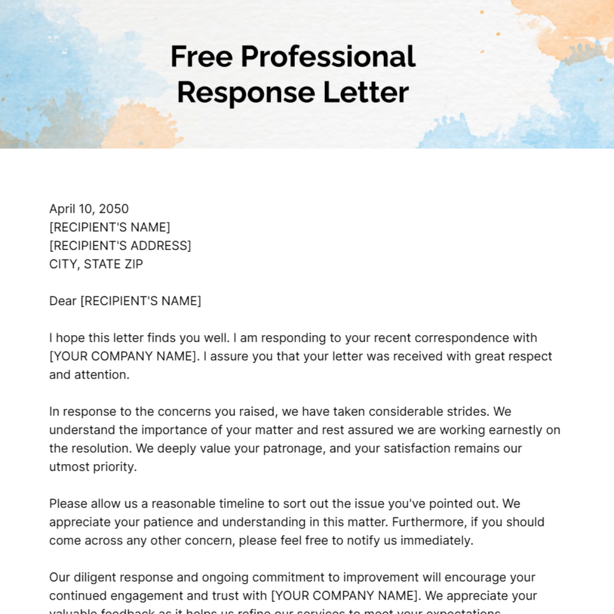 Free Professional Response Letter