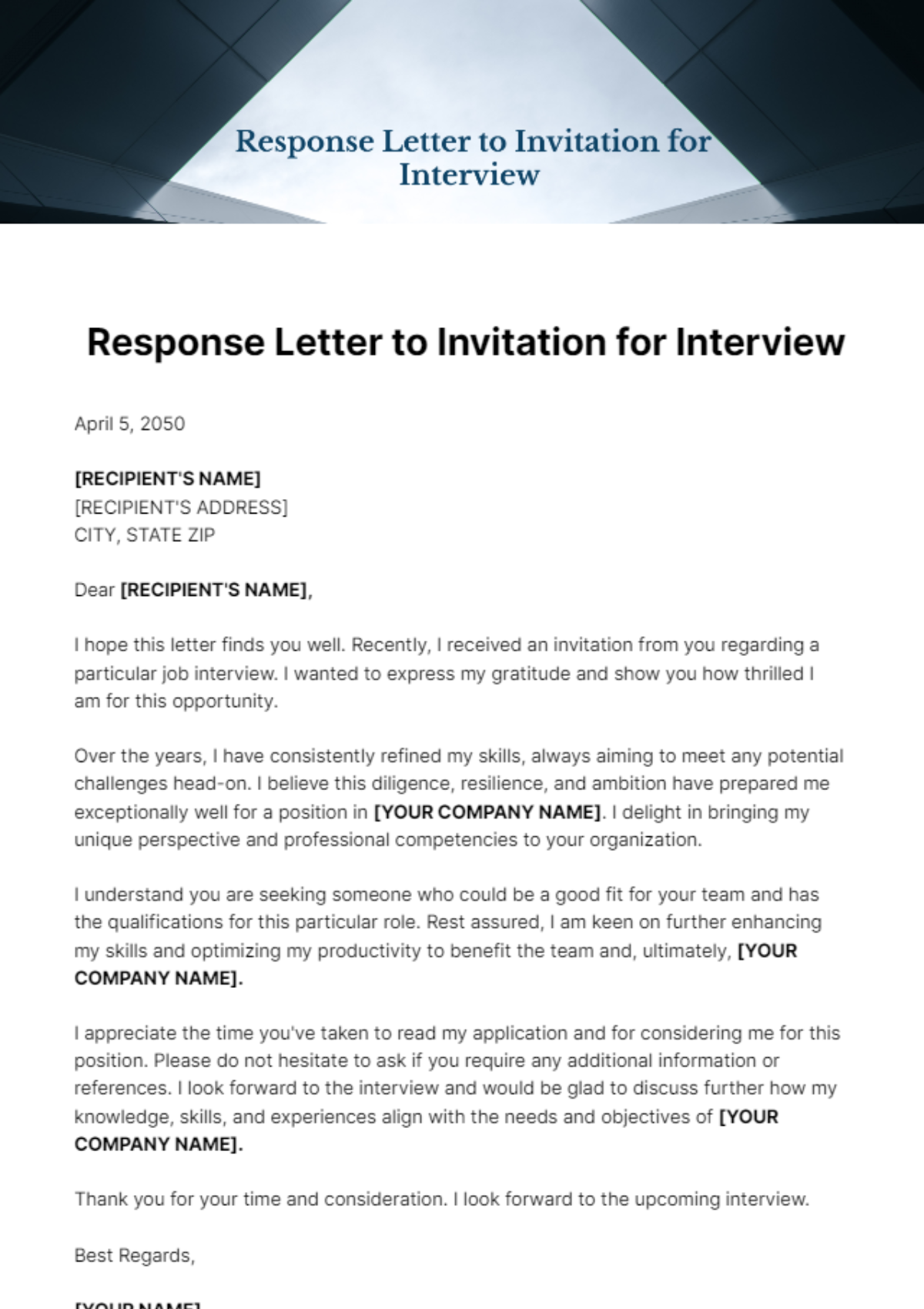 Free Response Letter to Invitation for Interview Template