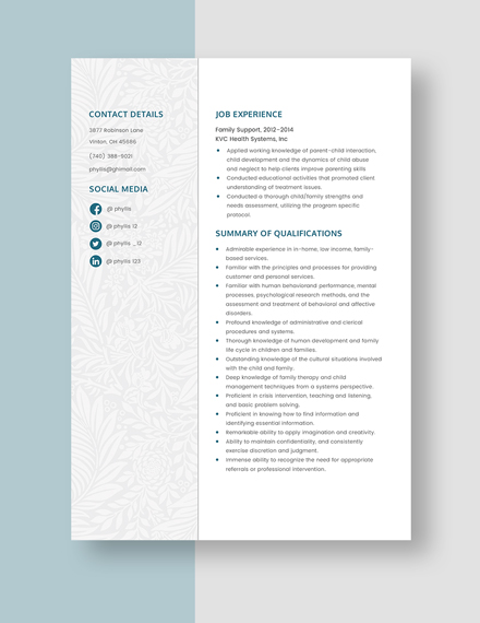 Family Support Resume Template
