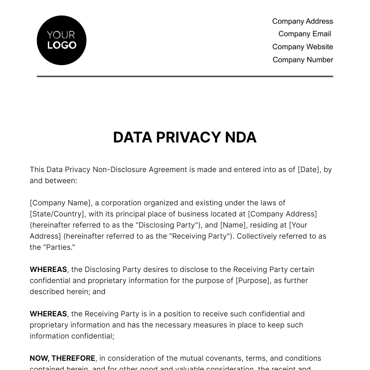 Data Privacy NDA HR Template - Edit Online & Download