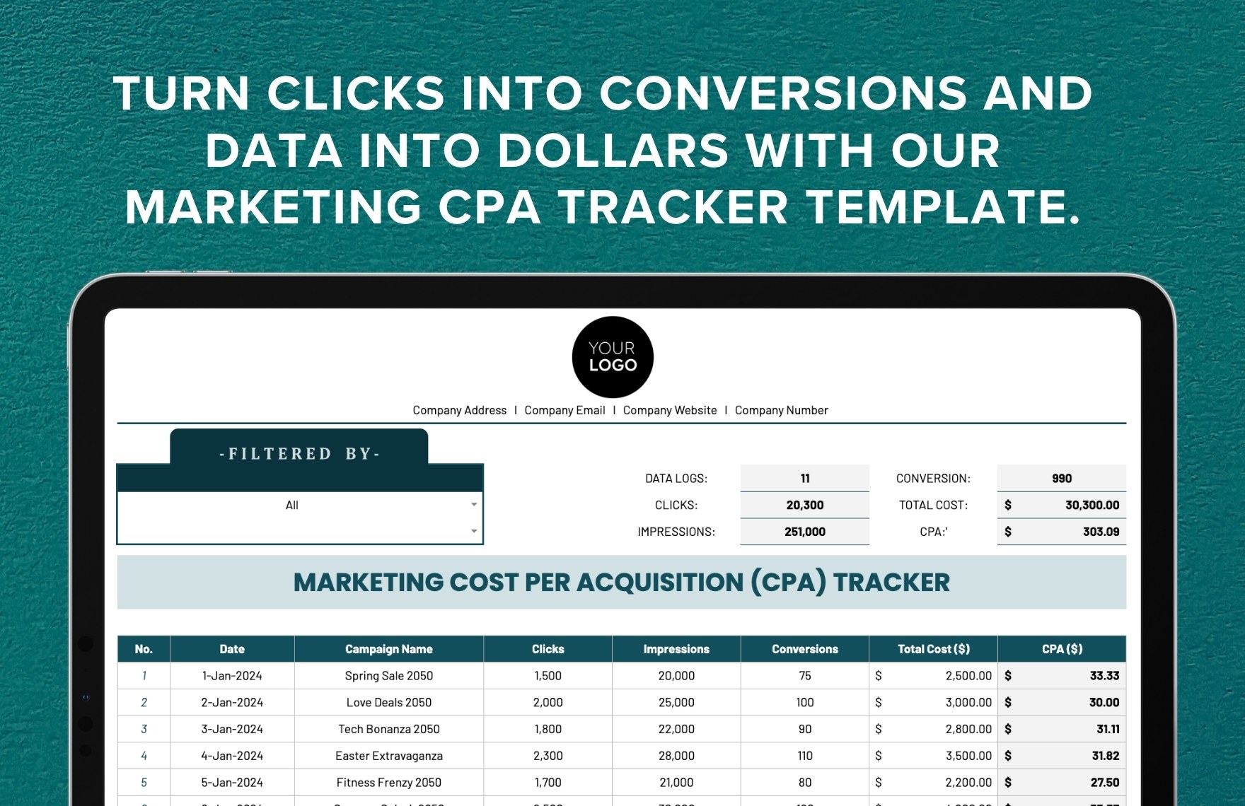 Marketing Cost Per Acquisition (CPA) Tracker Template