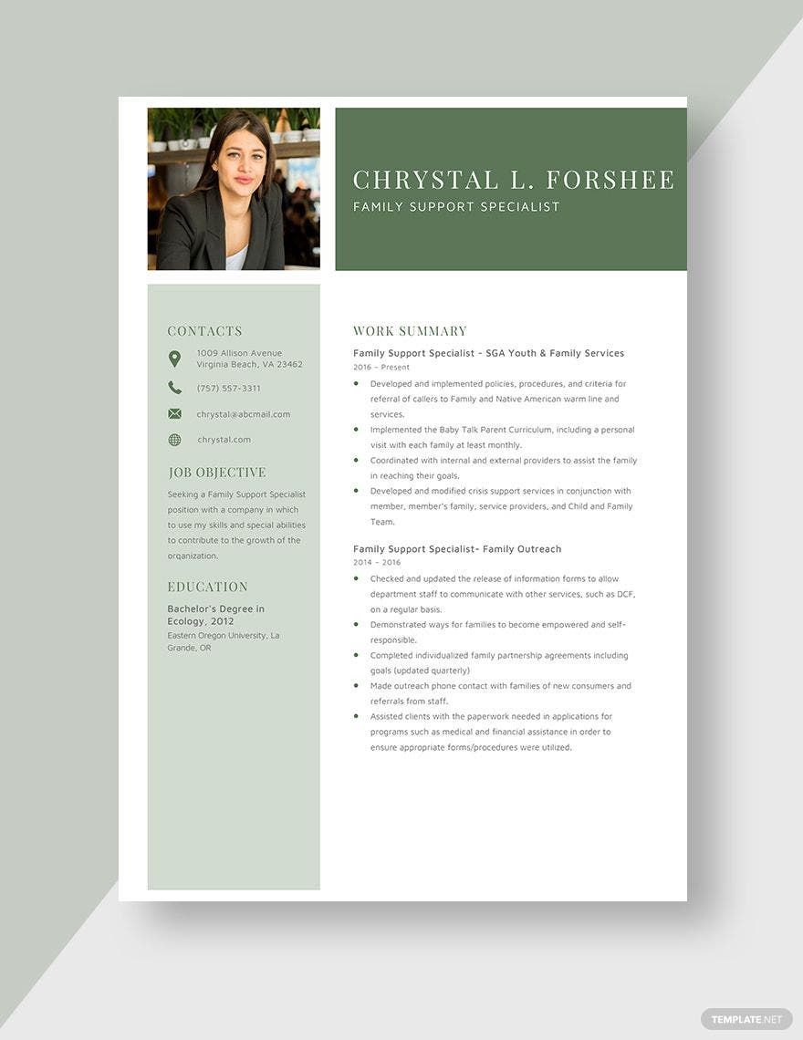 Family Support Specialist Resume