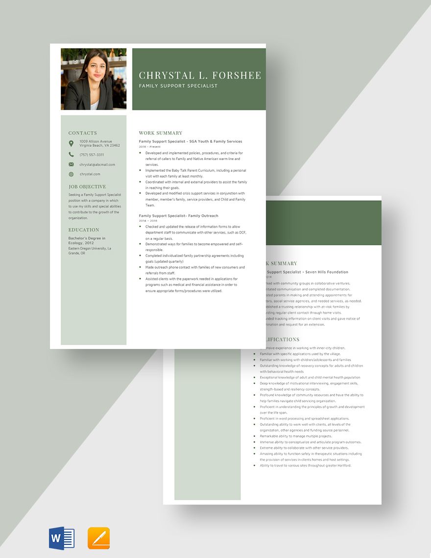 Family Support Specialist Resume