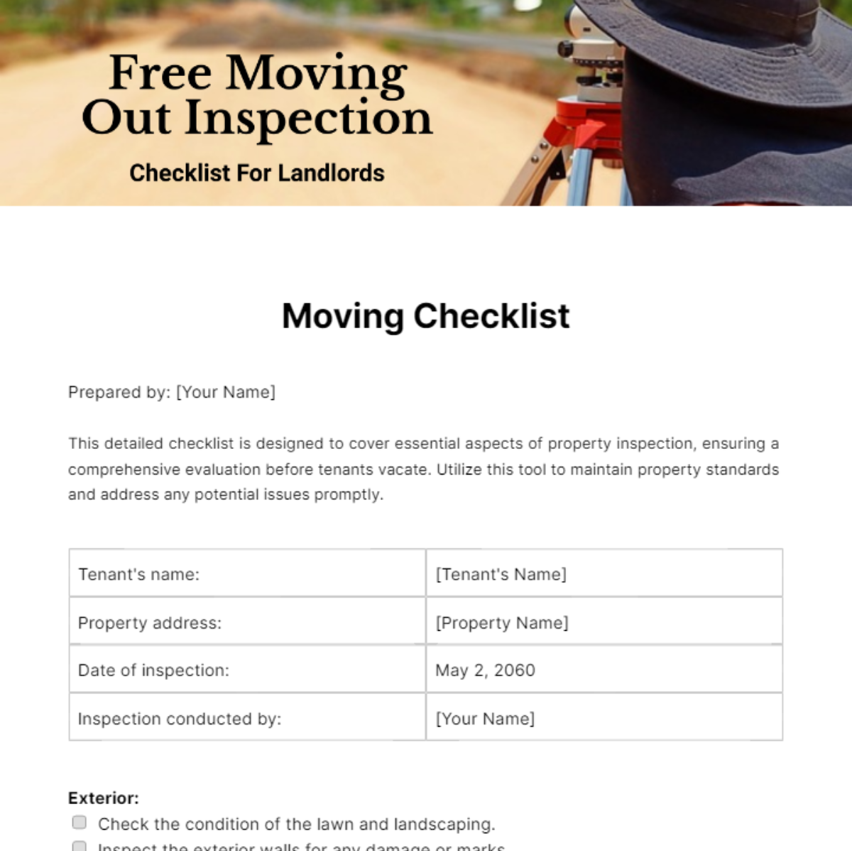 Moving Out Inspection Checklist For Landlords Template