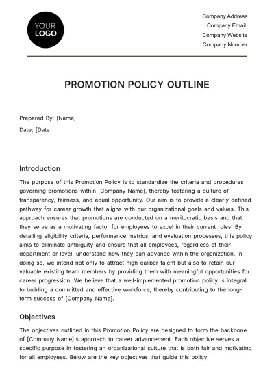 Free Promotion Policy Outline HR Template to Edit Online