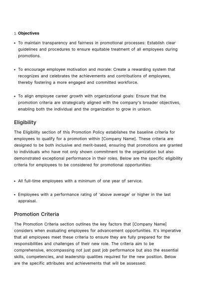 Free Promotion Policy Outline HR Template to Edit Online