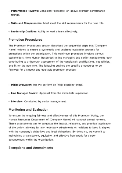Free Promotion Policy Outline HR Template to Edit Online