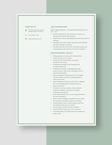 Family Support Worker Resume Template