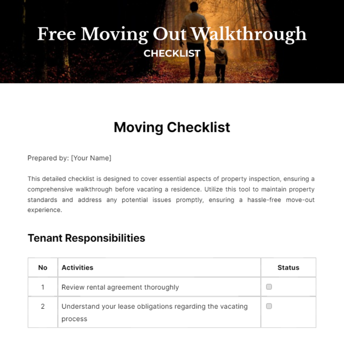 Moving Out Walkthrough Checklist Template