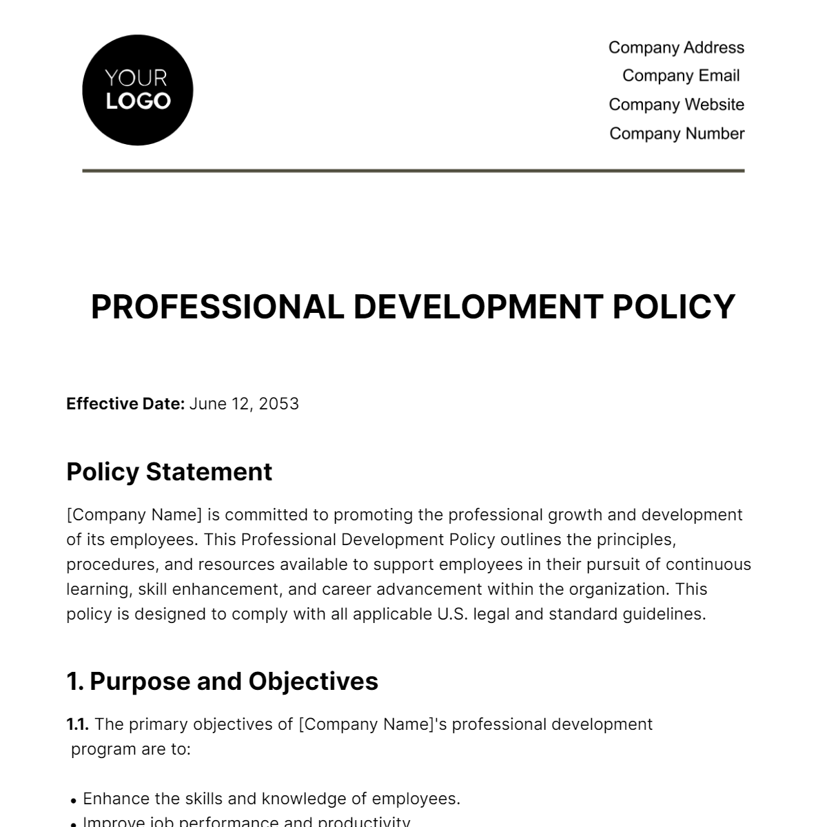Free Professional Development Policy HR Template