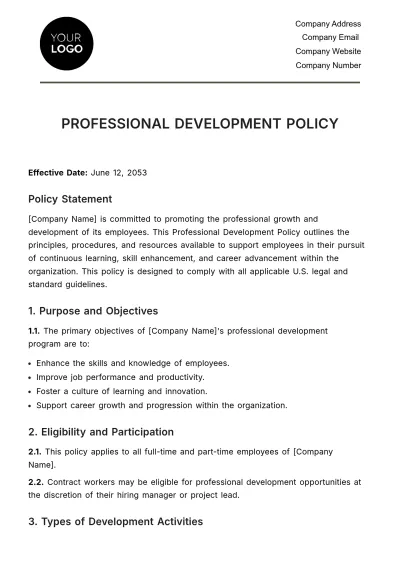 Free Professional Development Policy HR Template to Edit Online