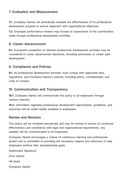 Free Professional Development Policy HR Template to Edit Online