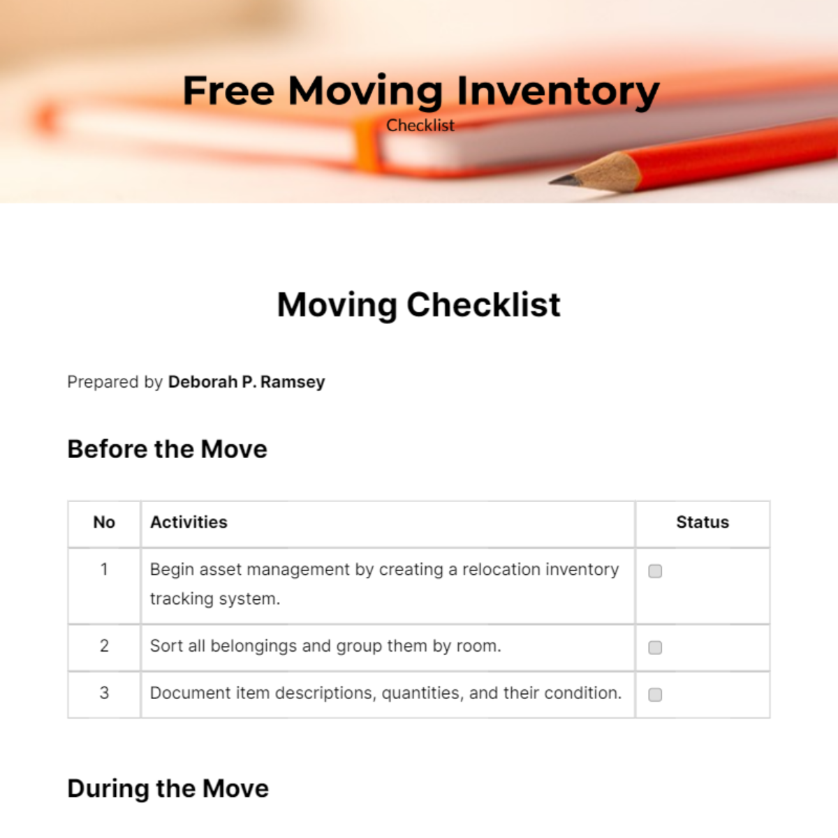 Moving Inventory Checklist Template - Edit Online & Download Example ...