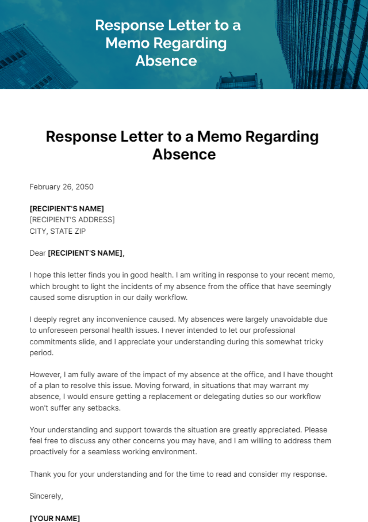 Free Response Letter to a Memo Regarding Absence Template